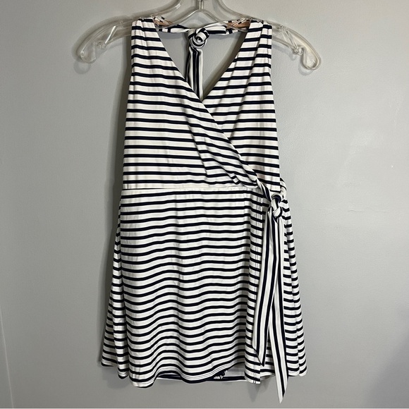 J. Crew Striped Navy and White Halter Wrap Swim Dress - Picture 3 of 10